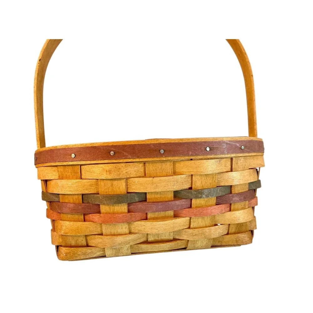 Longaberger Basket 1992 w Autumn Fall Color Design 10x7x5 Handwoven Logo Sgnd